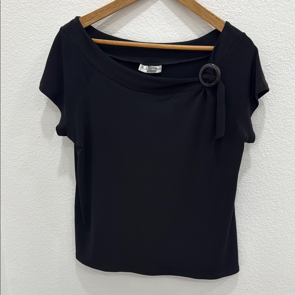 E.K. Designs Black Boat neck buckle Blouse